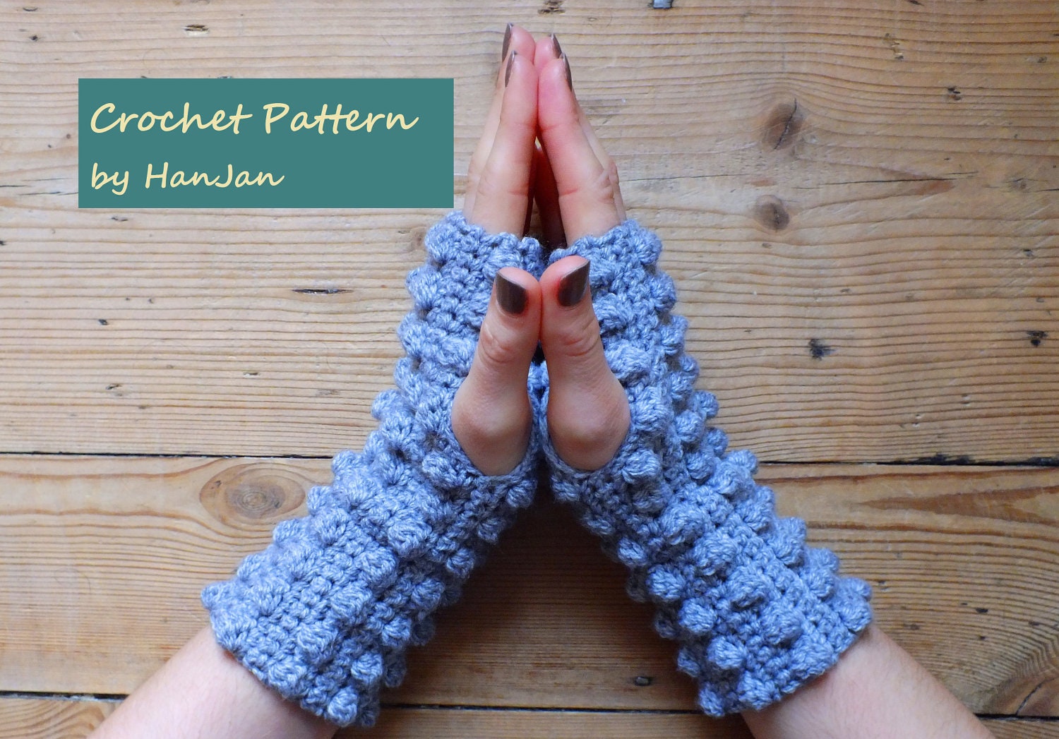 Instant Download PDF Crochet Pattern: Fingerless Bobble Gloves, quick and easy US instructions with FREE crochet tutorial