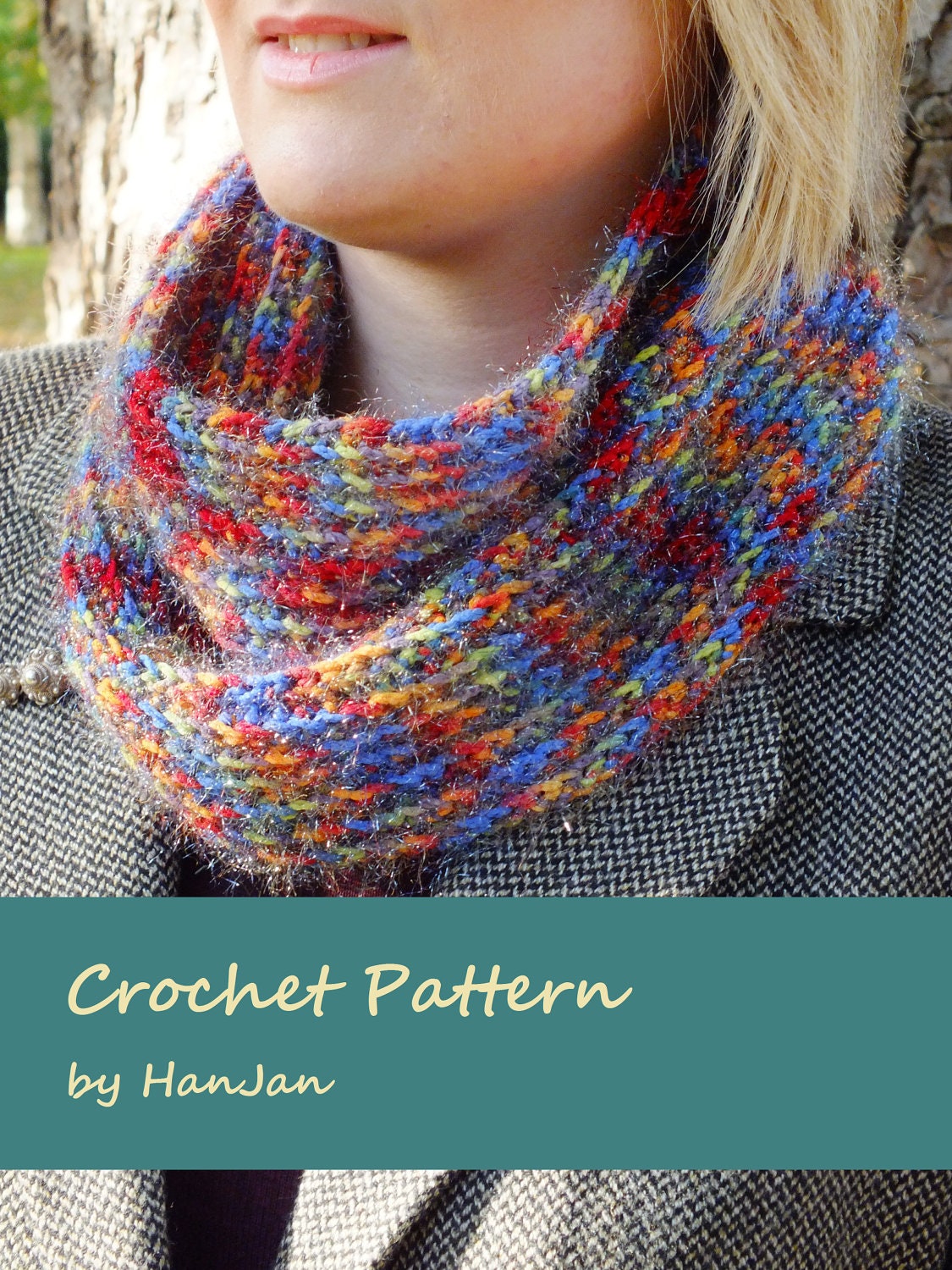 Instant Download PDF Crochet Pattern: Glitter Bug Multicolour Cowl Snood Scarf, easy US instructions with HanJan crochet tutorial