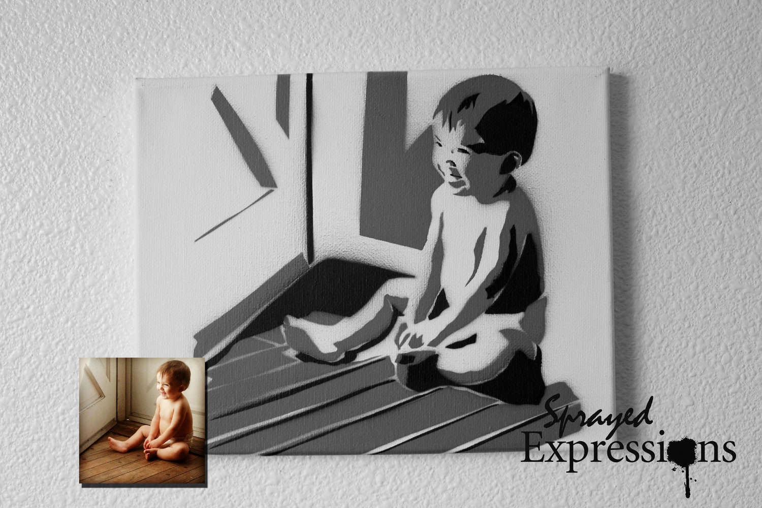 Custom Baby Portrait Spray Painting, 10"x8"" Canvas - Made to Order