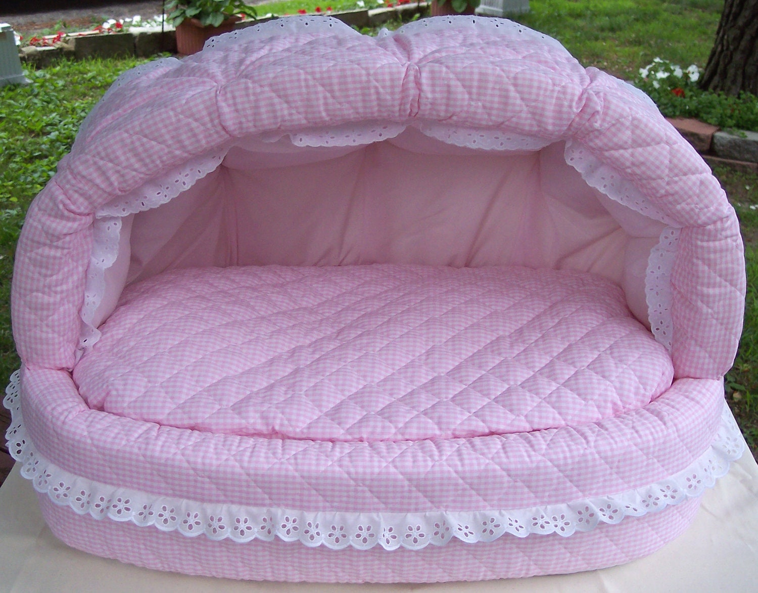 Pink Gingham and Eyelet Princess or Prince Pet Bed