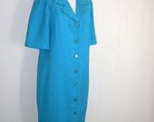 Vintage, Blue Linen Dress, 1970, Size 8