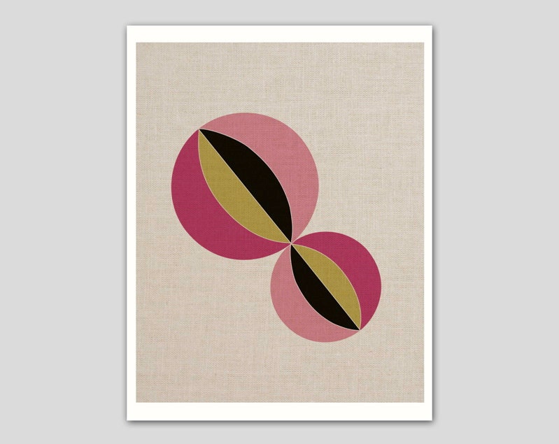 Pink spheres on linen background art print