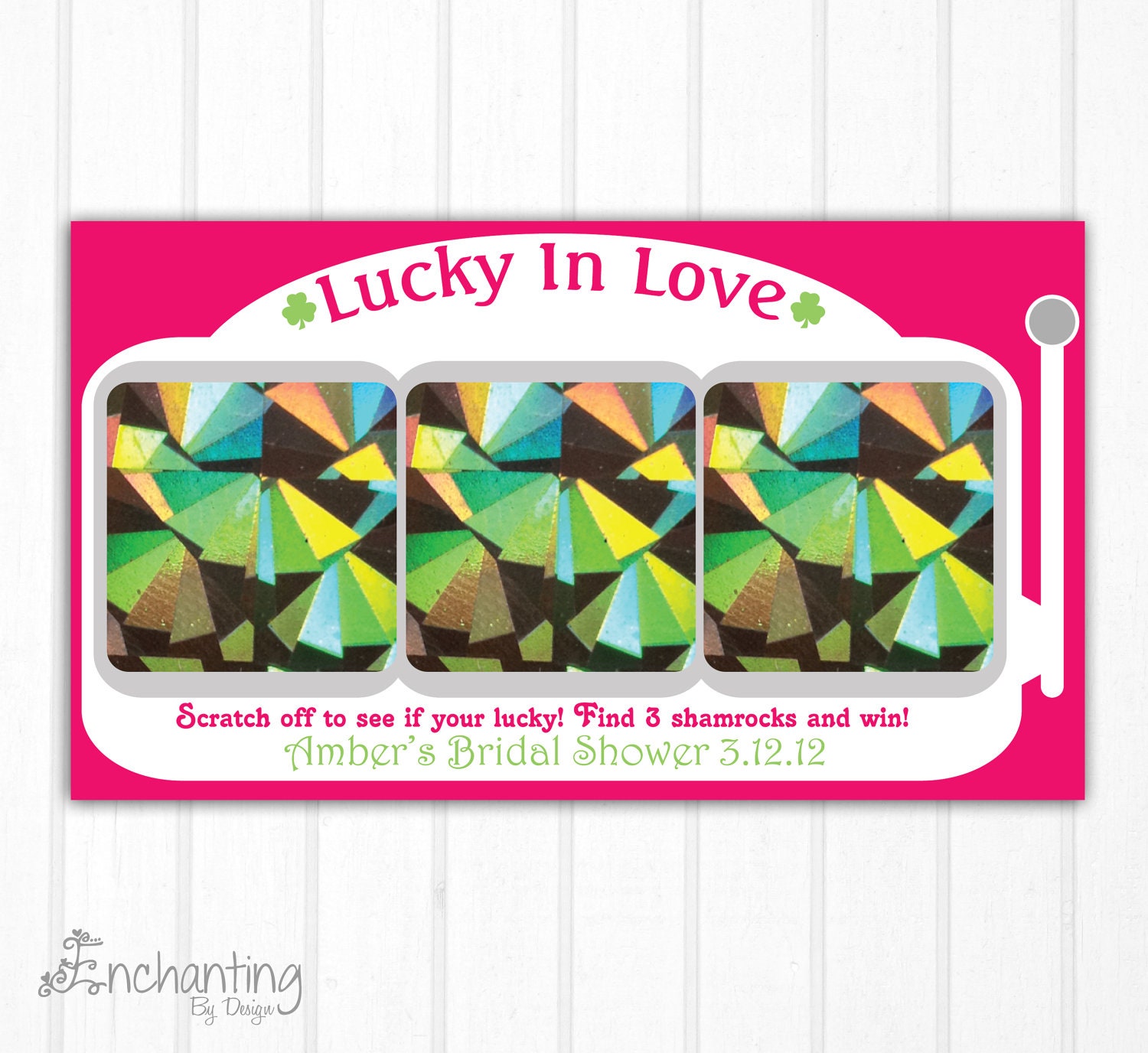 Lucky In Love Slot Machine Custom Made Bridal Shower Scratch Off Game Cards