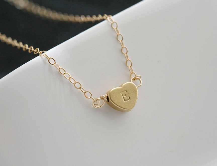 Gold Heart initial,on 14k gold filled necklace,Monogram initial,Bridesmaid gifts,Birthday,Friendship,Mother Jewelry