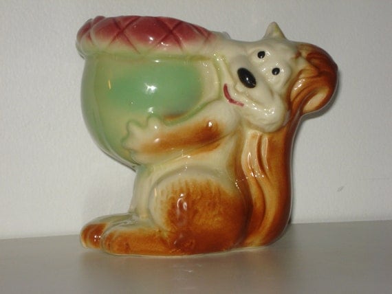 Vintage Squirrel and Acorn Nut Planter Vase by LadybumbleVintage