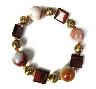 Gemstone Bracelet - Red Brown Jasper and Tiger Eye Gemstones - Gift for Her