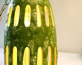 Green Lava Pendant Light, Mid Century Lighting With Fred Flintstone/Bedrock/Atomic Look - Organic, Swanky Swag, Drip Glaze Ceramic