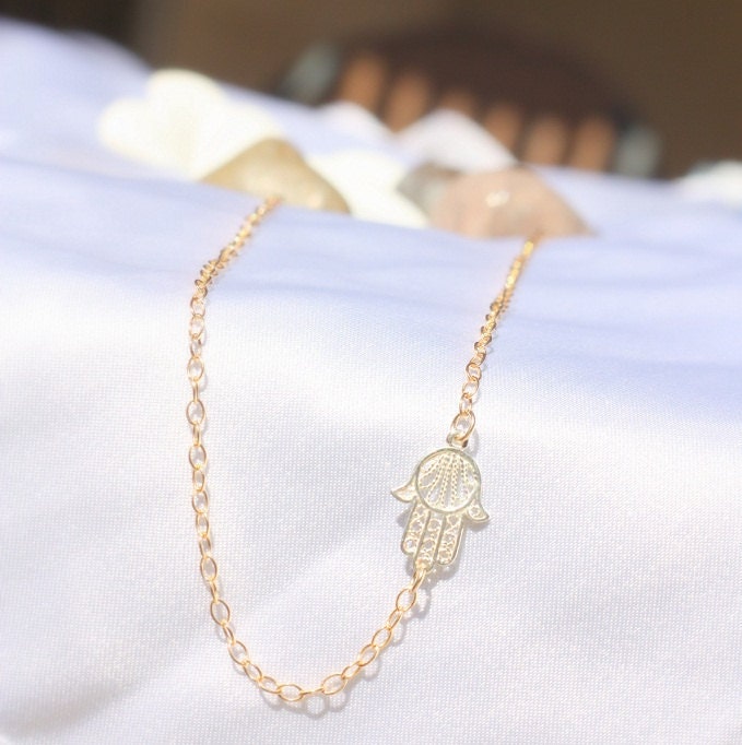 Hamsa necklace - Sideways Hamsa Necklace - Tiny Silver Hamsa - dainty necklace hamsa - gold necklace hamsa