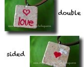 stone tile  love and heart pendant (double sided)