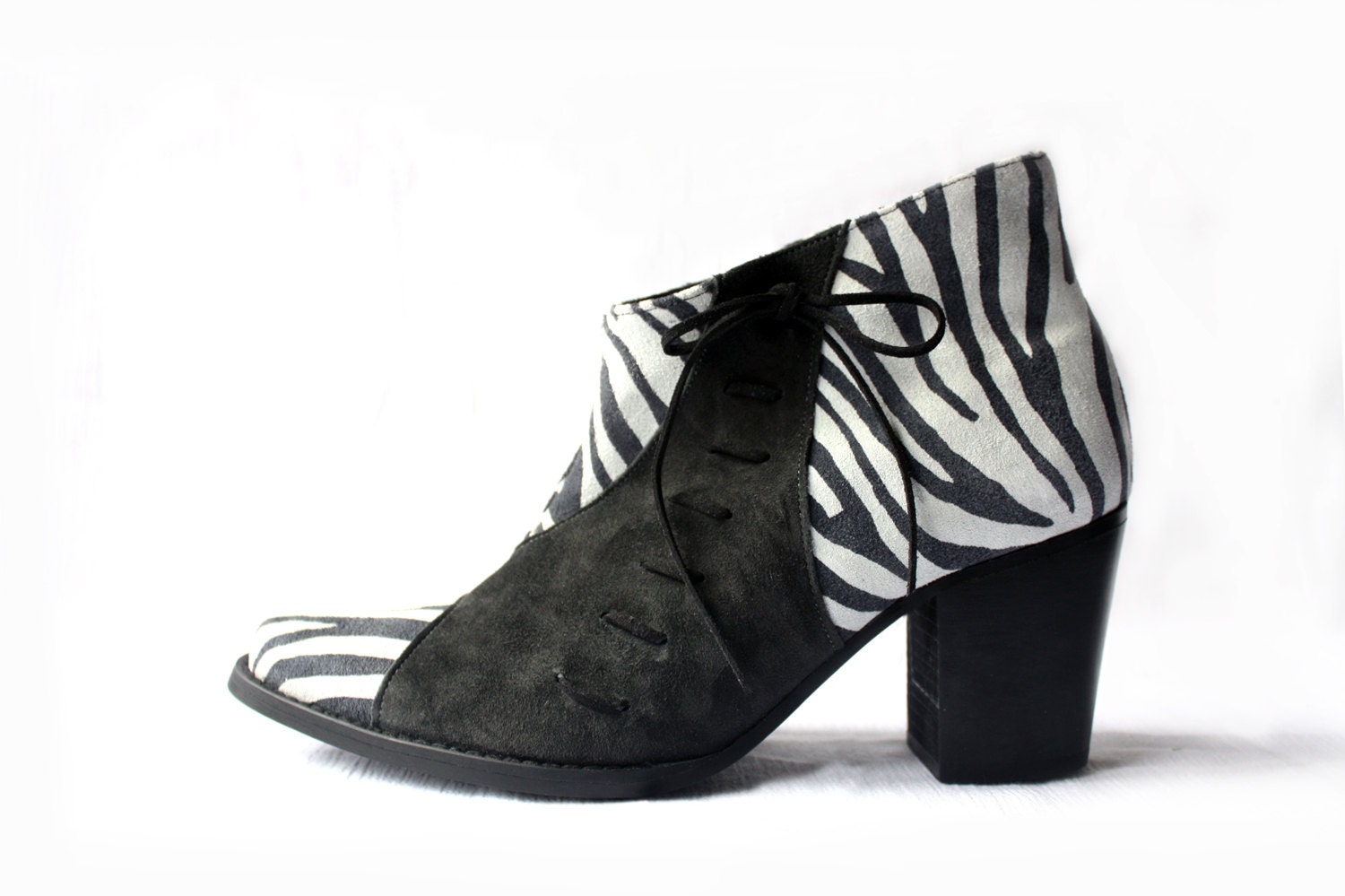 Ankle boots - Handmade animal print booties with decorative laces - Made to order - 30% OFF