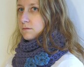 Crocheted Infinity Scarf Cowl Neck Warmer-Purple Wool/Alpaca