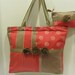 Pink and Tan Large Handbag with 3 Flowers and Matching Coin Purse