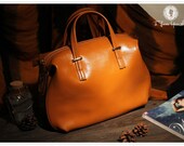 Handmade Leather Tote Bag - Shoulder Bag - Handbag - Satchel - Briefcase - Messenger Bag - Ipad Bag in Yellow Brown