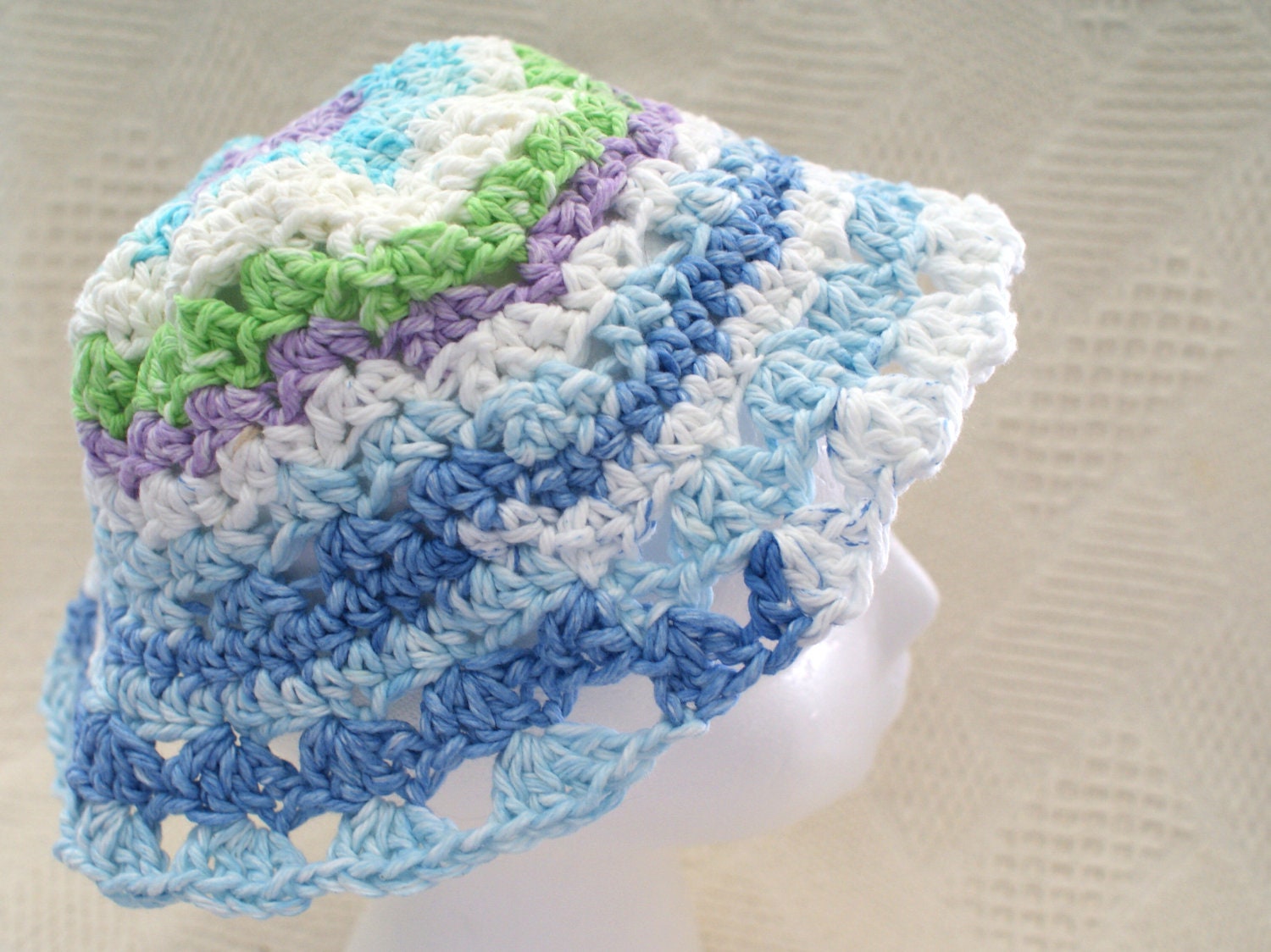Girls Crochet Cotton Bucket Hat, Blue Summer Cloche, Toddler Beach Hat, Girls Sun Hat, Crochet Hat Girls, Crochet Cotton Hat, Blue Cap