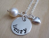 Personalized Necklace - Hand Stamped Name Charm with a Heart - Sterling Silver - Mother's Necklace
