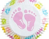 25 Baby Feet Baking Cups, Cupcake Liners, Party Cups, Muffin Liners