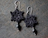 Black crochet earrings with silver sterling hooks