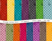 INSTANT DOWNLOAD Grunge polka dot digital scrapbooking paper pack -15 jpeg papers, 12x12, 300 dpi