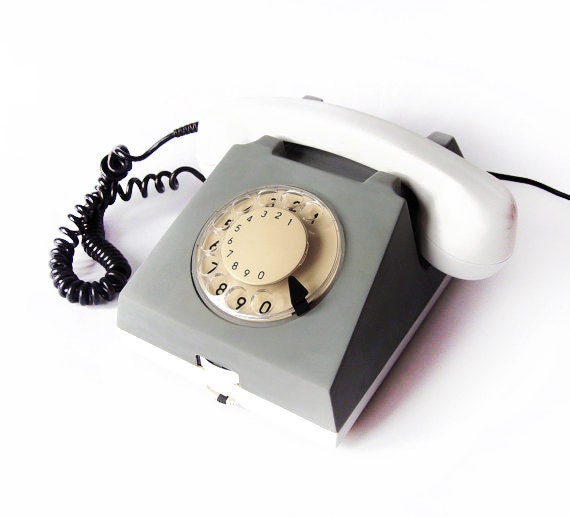 White and Grey Rotary phone - 1972 Vintage European Rotary Telephone - Retro Rotary Phone - East Europe Made in Romania