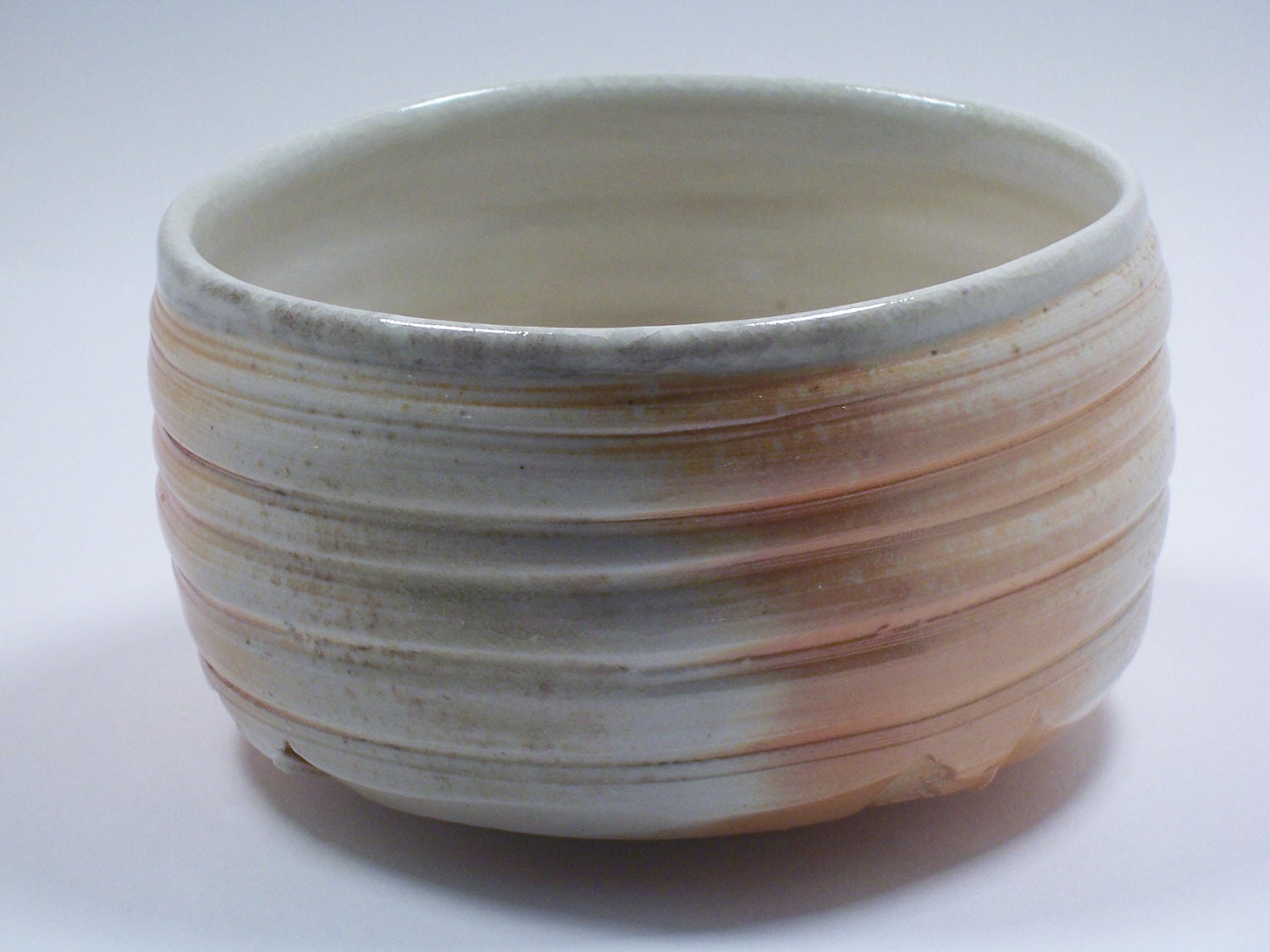Wood-Fired Chawan (4.75" D, 3" H, W 475g) porcelain w/ shino liner- CA19