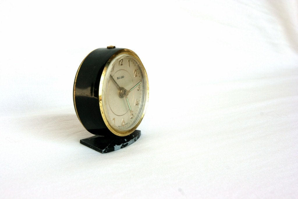 French chic alarm clock antique French clock Bayard Art Deco French decor industrial decor black and white, gold French country home decor