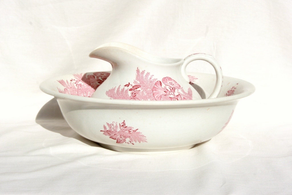 So Shabby Chic French pitcher & wash basin bowl floral, antique French provincial French decor French farmhouse French country home bedroom
