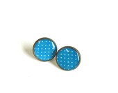 Blue earring studs Polka dots stud earrings antique brass earring posts