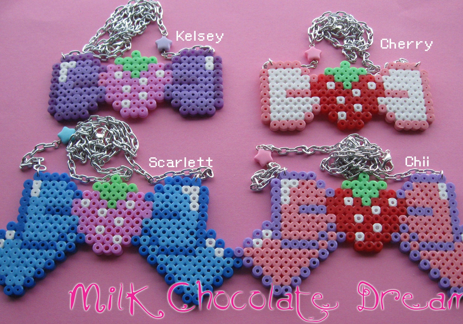 Oishii Ichigo Strawberry Bow Pixel Necklace