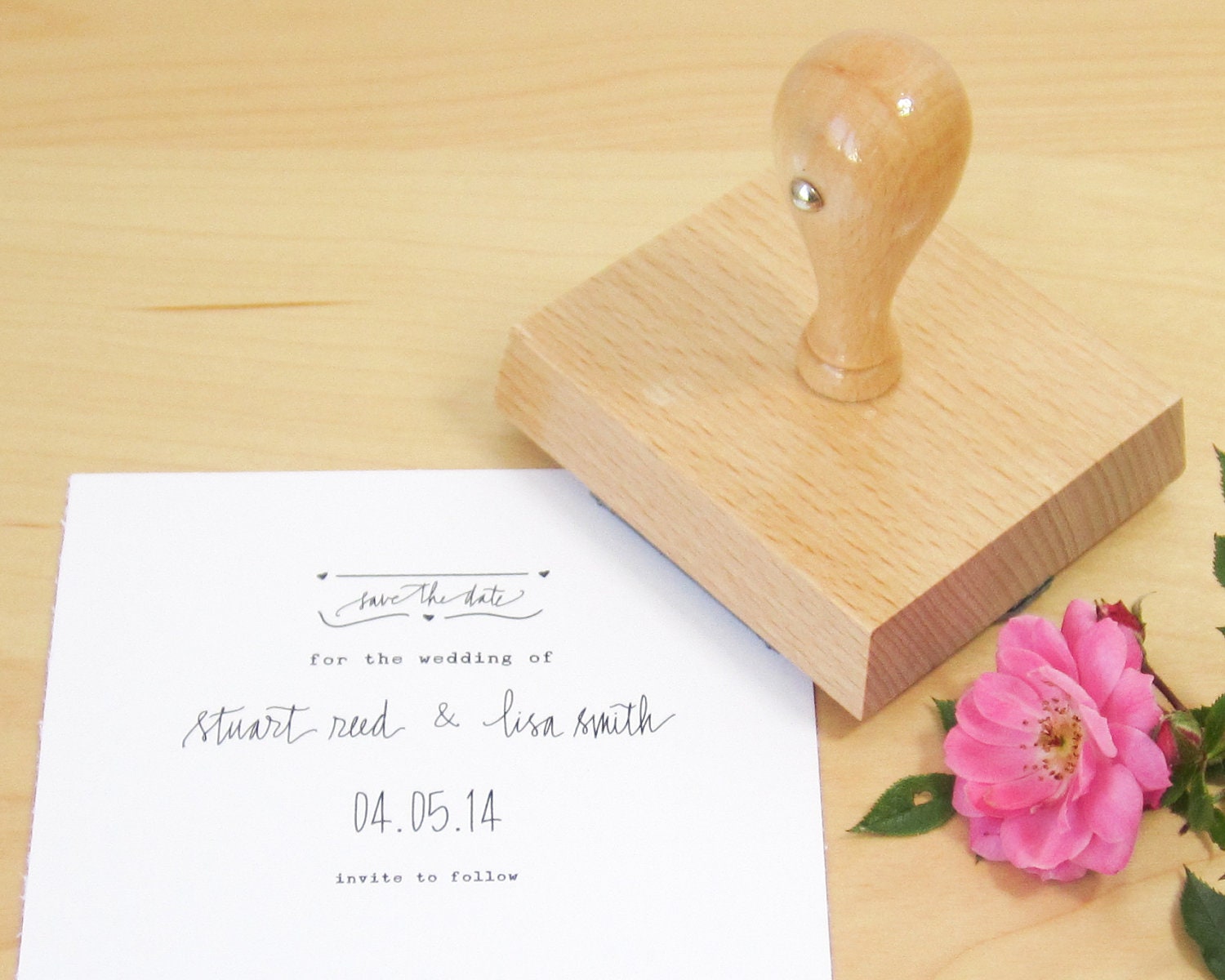 Custom Calligraphy Save The Date Stamp - wedding calligraphy hearts border save the date rubber stamp personalized for your DIY wedding