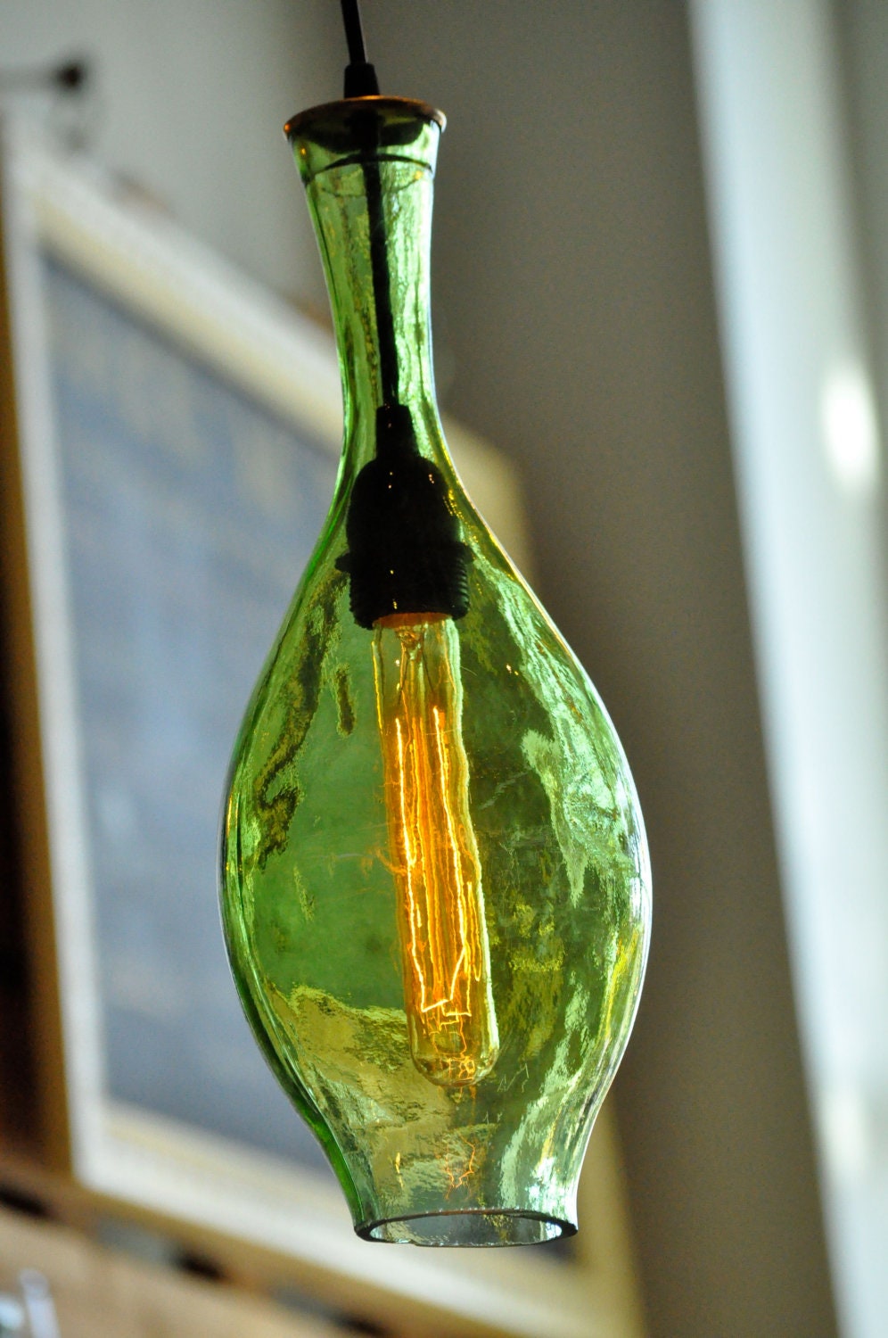 Recycled Bottle Beach Glass Hanging Lamp Pendant Vintage Light
