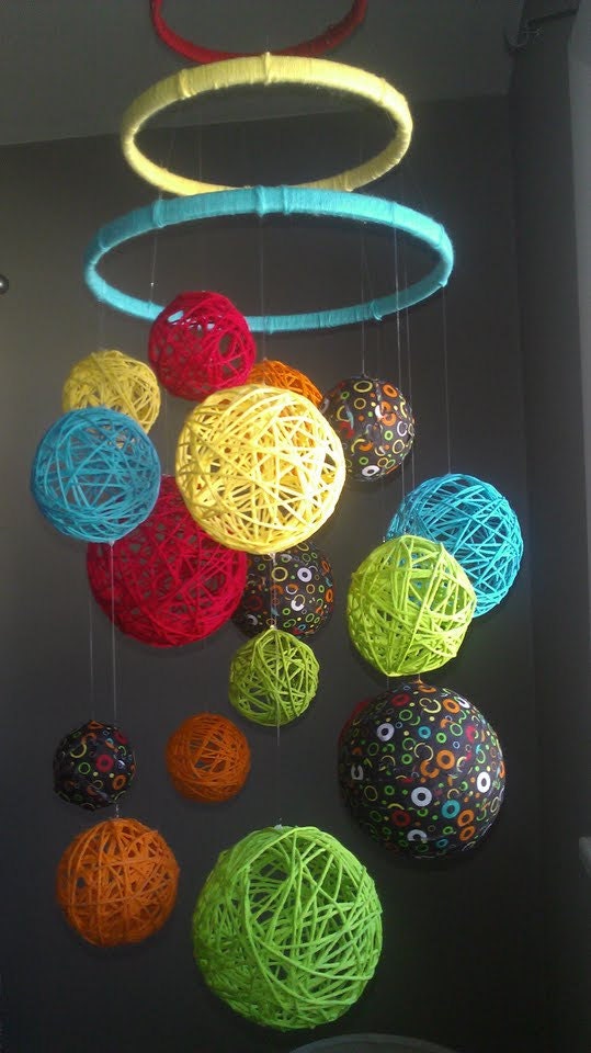 Multi-Color Yarn & Fabric Ball Baby Mobile