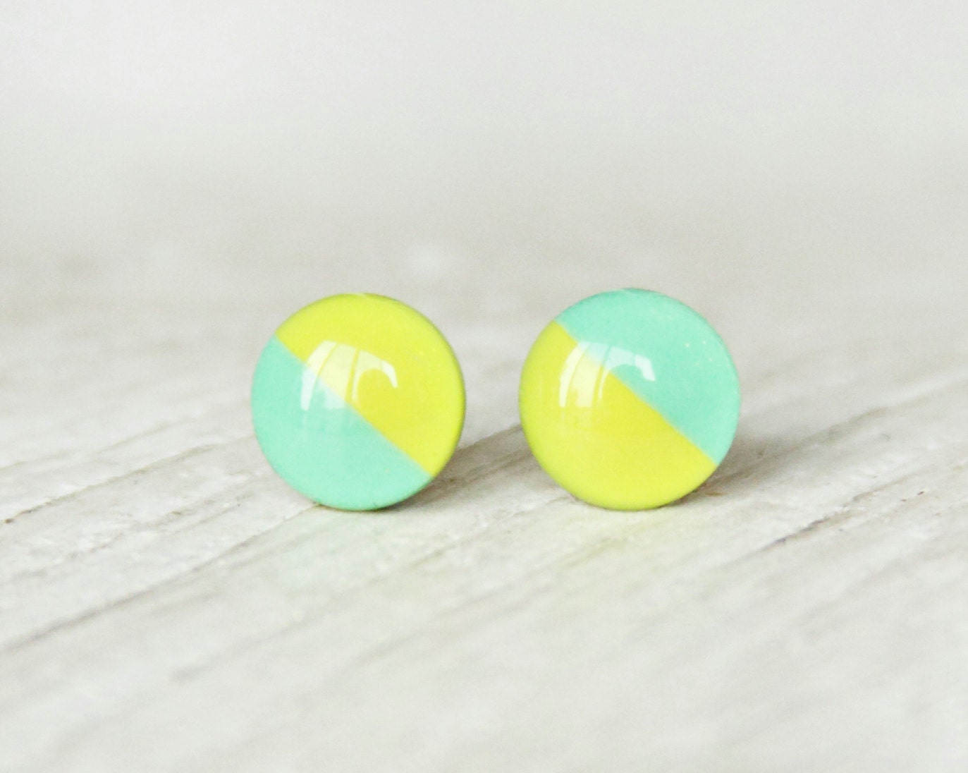 FIJI - Stud Earrings - Two Tone Earrings - Small Studs - Large Studs - Bright Green and Aqua Earrings - Two Color Post Earrings by Ear Sugar