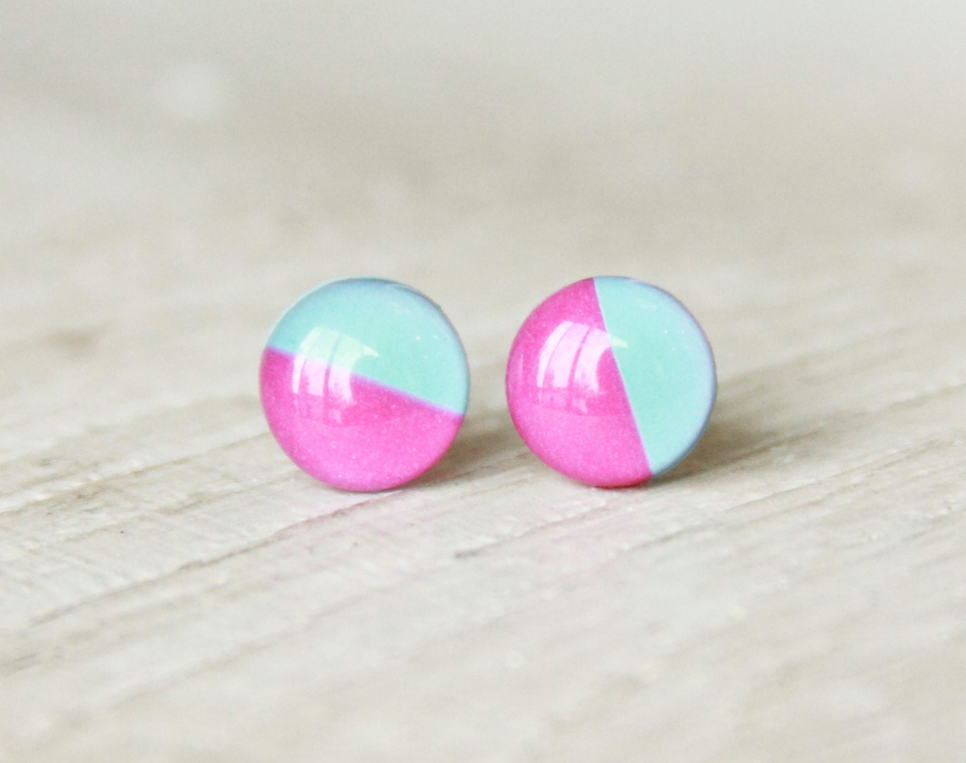GIRLS NIGHT - Funky Stud Earrings - Post Earrings - Bright Earrings in Pink and Blue - Girls Night Out -  Two Tone Studs by Ear Sugar