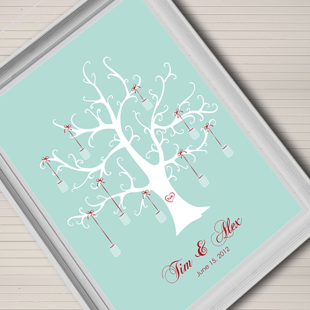 Fingerprint thumb print wedding tree. Guest book alternative. Mason jar theme. Printable DIY. Customizable.