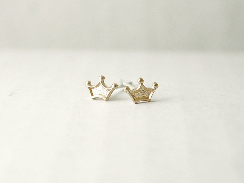 Tiny tiara post earrings - brass charm on sterling silver posts - illusy