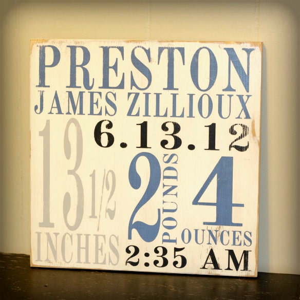 Birth Announcement- distressed home decor, wall art, nursery, playroom, children, painted wood sign