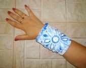 SALE -30% crochet Cuff BRACELET White sky Blue Lace Wrist Cuff Wedding Bridal Accessories