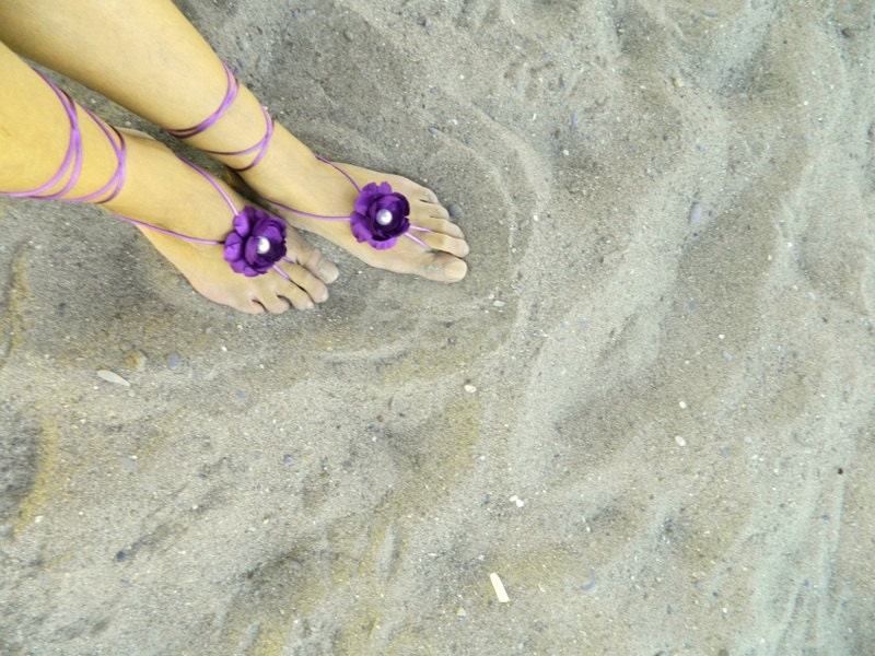 Purple Violet Beach wedding barefoot sandals, bangle, wedding anklet