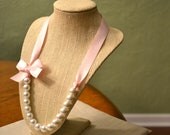 Mini Lily: Beautiful Little Girl Pearl Necklace - Ivory Pearls with Light Pink Ribbon
