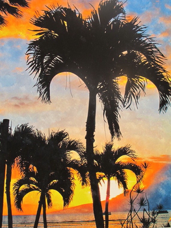 FREE Shipping - VINTAGE SUNSET 8x10 Giclee Photo Art Print - Maui Hawaii