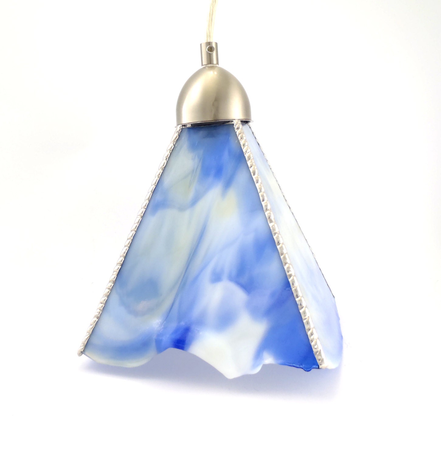 Pendant Lamp Blue and White Stained Glass OOAK