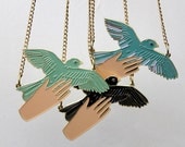 Bird in the Hand Enamel Necklace