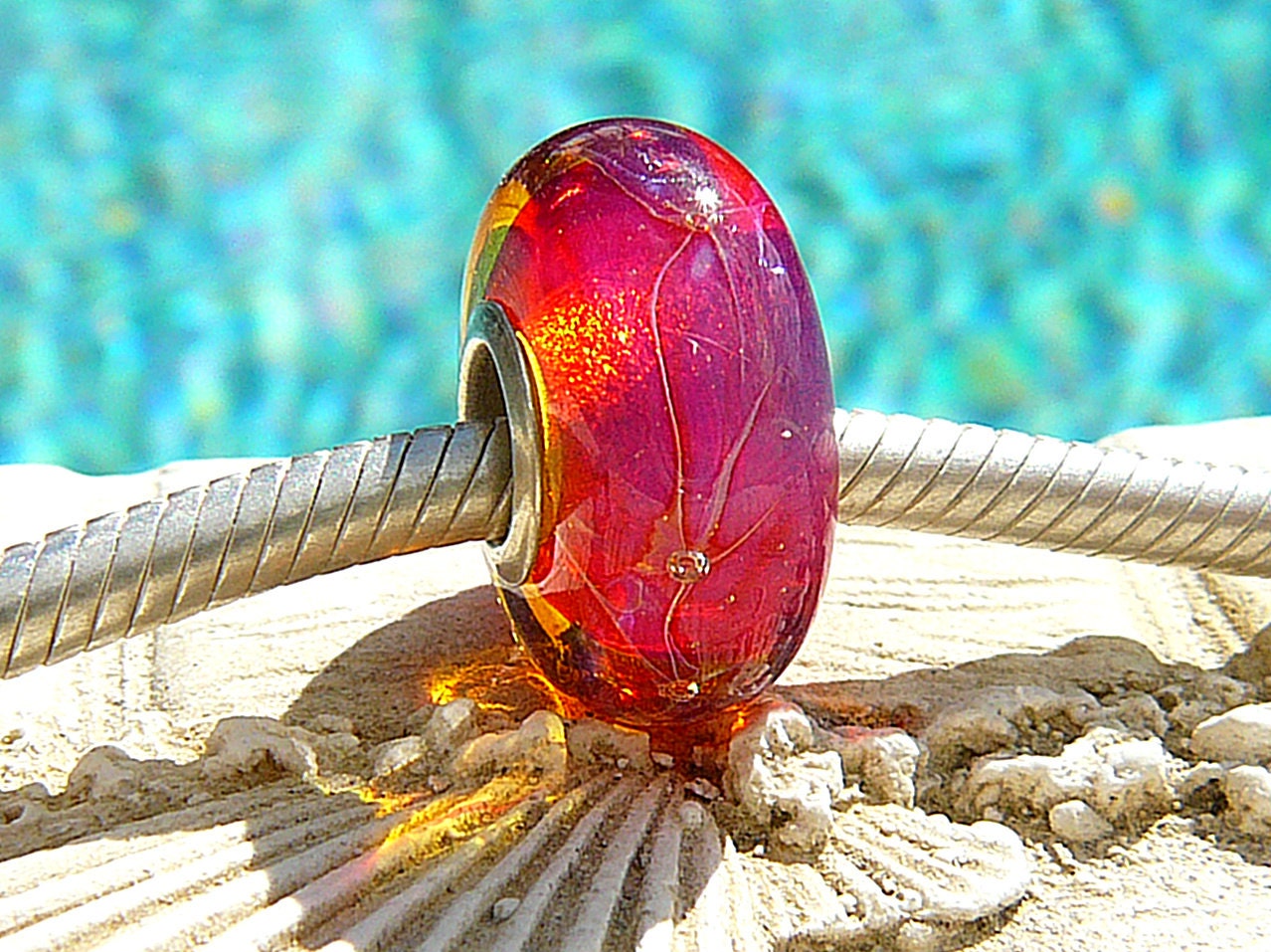 HOT PINK OPAL Fully Lined Sterling Silver Big Hole Bead fits Troll Trollbeads Chamilia European Charm Bracelets Handmade Lampwork