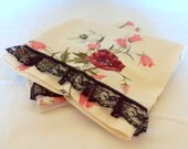 Handmade Vintage Linen Floral Guest  Towels. set of 2