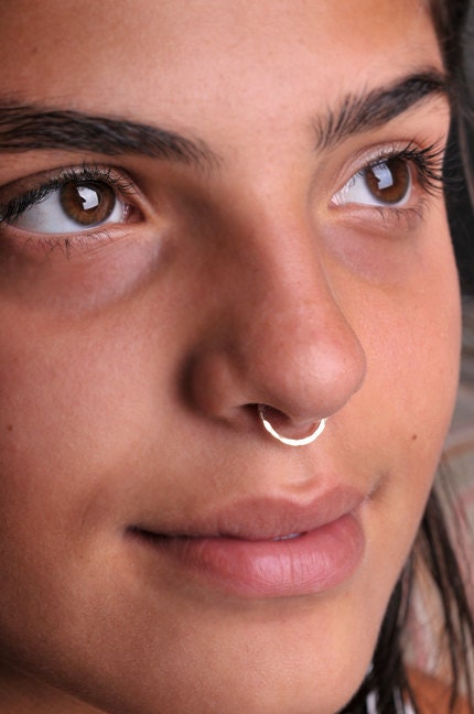 SEPTUM RING / EAR /Cartilage 14 K Gold filled . Handcrafted hammered texture.