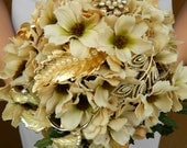 Brooch Bouquet, rustic, SALE, vintage brooch, country, western, cosmos, beige, wedding bouquet,gold,  bride jeweled heirloom keepsake