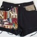 Studded Animal Native Print Distressed Black Denim Shorts