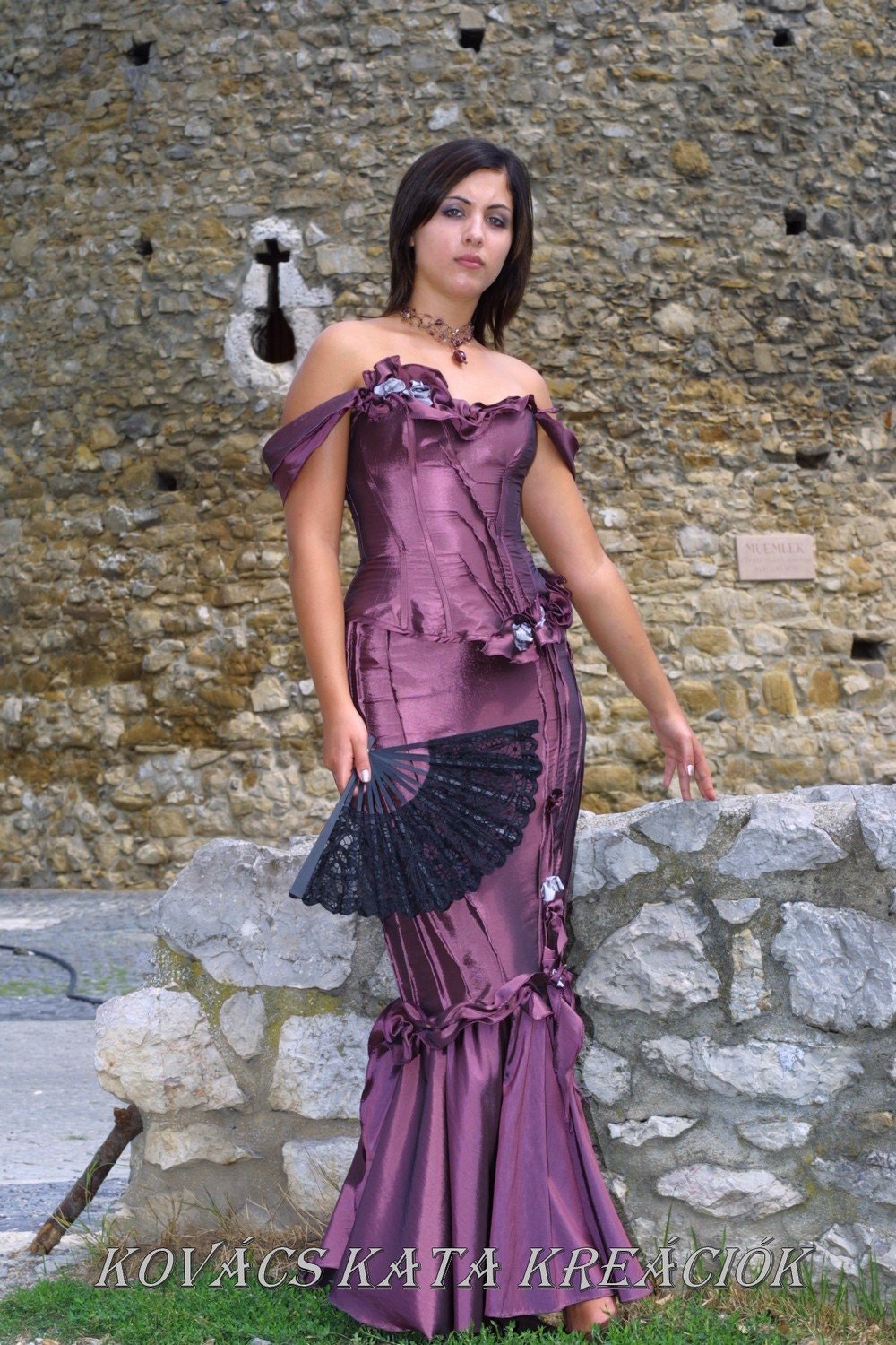 Steampunk Victorian Inspired Mauve Alternative Mermaid Wedding Gown - Ludmilla