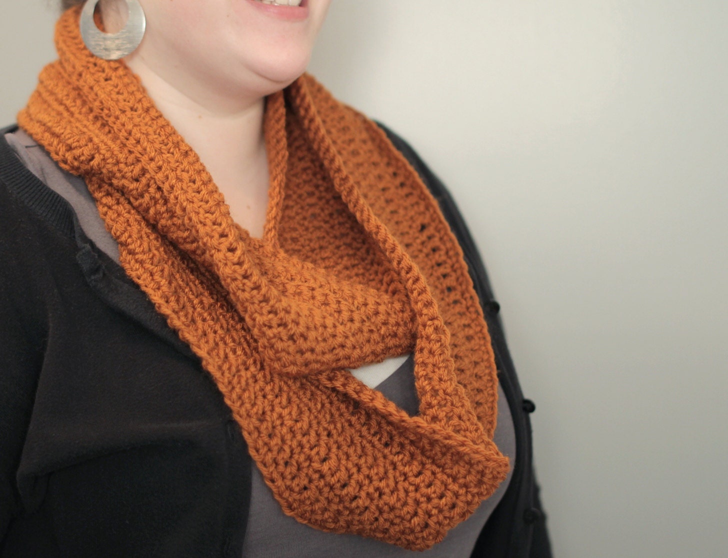 Crochet Infinity Scarf - Chunky Infinity Scarf - Rust Orange Infinity Scarf