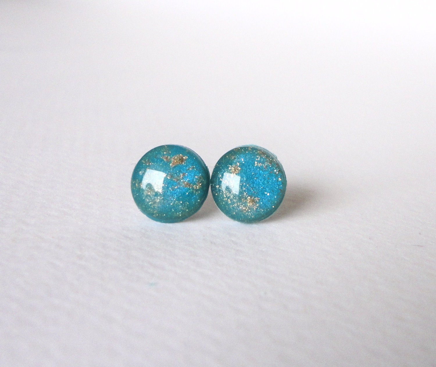 Peacock Green and Gold Shimmer studs - Green Earrings - Green Studs